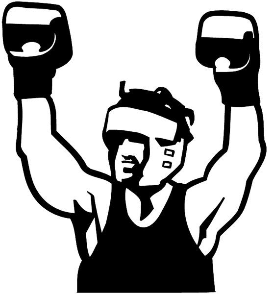 Boxer with hands in air vinyl sticker. Customize on line. Sports 085-1285